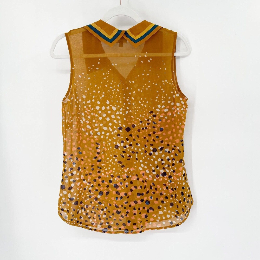Cabi‎ Cheers Collared Tank Blouse Sz S Yellow Paintbrush Stroke Button Up Sheer - Picture 4 of 7